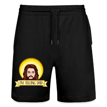 I'm Telling Dad Funny Jesus Meme God Religious - Stanley/Stella Trainer Unisex Organic Jogging Shorts - black - Front - Nik (191cm) & Marisol (170cm)