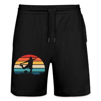 Fußball Retro Geschenk - Stanley/Stella Unisex Bio Joggingshorts Trainer  - Schwarz - Vorne - Nik (191cm) & Marisol (170cm)
