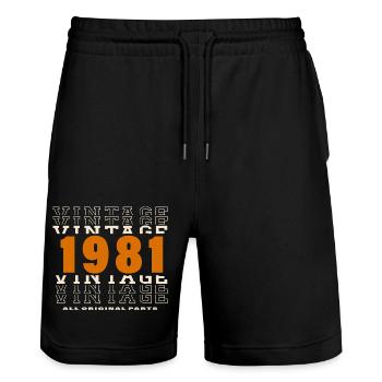 1981: Vintage - 43rd Anniversary - Stanley/Stella Trainer Unisex Organic Jogging Shorts - black - Front - Nik (191cm) & Marisol (170cm)
