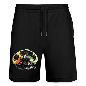 gym freak - Stanley/Stella Unisex Bio Joggingshorts Trainer  - Schwarz - Vorne - Nik (191cm) & Marisol (170cm)