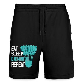 Eat Sleep Badminton Repeat Player Coach - Stanley/Stella Unisex Bio Joggingshorts Trainer  - Schwarz - Vorne - Nik (191cm) & Marisol (170cm)