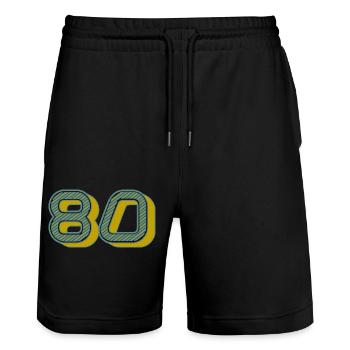 80. 80 YEARS. 80th ANNIVERSARY. 80 YEARS ANNIVERSARY. - Stanley/Stella Trainer Unisex Organic Jogging Shorts - black - Front - Nik (191cm) & Marisol (170cm)