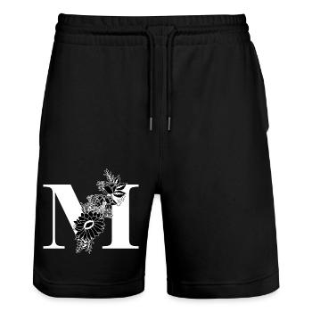 Lettre m floral noir et blanc - Short de jogging bio TRAINER Stanley/Stella unisexe - noir - Devant - Nik (191cm) & Marisol (170cm)