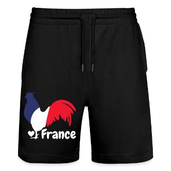 French rooster blue white red - Stanley/Stella Trainer Unisex Organic Jogging Shorts - black - Front - Nik (191cm) & Marisol (170cm)