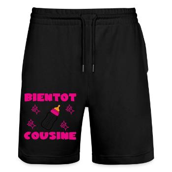 SOON TO BE A COUSIN - Stanley/Stella Trainer Unisex Organic Jogging Shorts - black - Front - Nik (191cm) & Marisol (170cm)