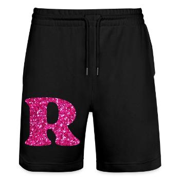 Glitter pink letter r - Stanley/Stella Trainer Unisex Organic Jogging Shorts - black - Front - Nik (191cm) & Marisol (170cm)