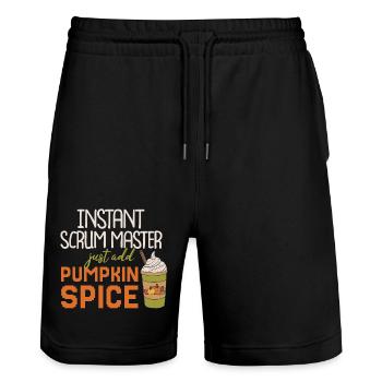 Instant Scrum Master add Pumpkin Spice - Stanley/Stella Trainer Unisex Organic Jogging Shorts - black - Front - Nik (191cm) & Marisol (170cm)