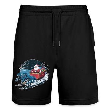 Santa Claus riding a sleigh - Stanley/Stella Trainer Unisex Organic Jogging Shorts - black - Front - Nik (191cm) & Marisol (170cm)