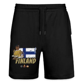 Finnland Elch Vintage Fahne und Zelt Souvenir - Stanley/Stella Unisex Bio Joggingshorts Trainer  - Schwarz - Vorne - Nik (191cm) & Marisol (170cm)