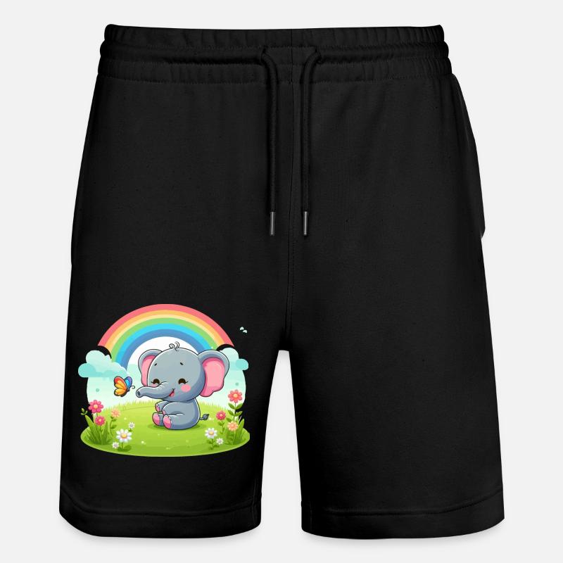 Joyful Elephant and Rainbow - Stanley/Stella Trainer Unisex Organic Jogging Shorts - black