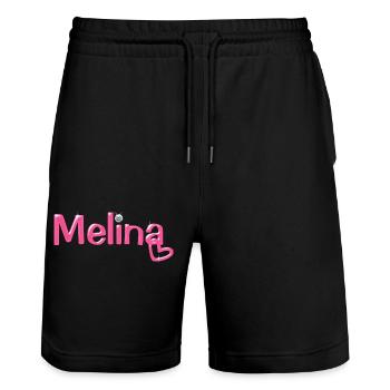 Melina Name Ballonschrift - Stanley/Stella Unisex Bio Joggingshorts Trainer  - Schwarz - Vorne - Nik (191cm) & Marisol (170cm)