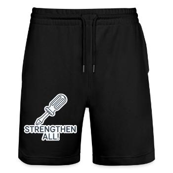 STRENGTHEN ALL - Stanley/Stella Trainer Unisex Organic Jogging Shorts - black - Front - Nik (191cm) & Marisol (170cm)