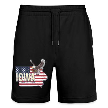 Iowa Vereinigte Staaten Landkarte Vintage USA - Stanley/Stella Unisex Bio Joggingshorts Trainer  - Schwarz - Vorne - Nik (191cm) & Marisol (170cm)