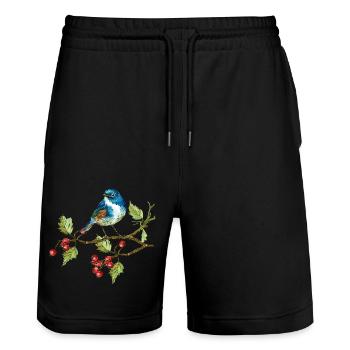 Bunter Vogel - Stanley/Stella Unisex Bio Joggingshorts Trainer  - Schwarz - Vorne - Nik (191cm) & Marisol (170cm)