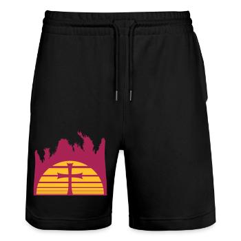 palmiers soleil vacances mer plage île vacances église - Short de jogging bio TRAINER Stanley/Stella unisexe - noir - Devant - Nik (191cm) & Marisol (170cm)