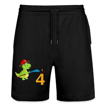 Pompiers Dino 4 Anniversaire - Short de jogging bio TRAINER Stanley/Stella unisexe - noir - Devant - Nik (191cm) & Marisol (170cm)