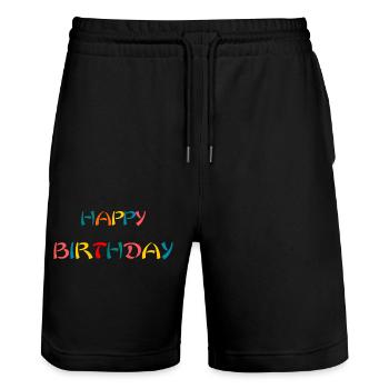 ALLES GUTE ZUM GEBURTSTAG. ALLES GUTE ZUM GEBURTSTAG. JAHRESTAG. - Stanley/Stella Unisex Bio Joggingshorts Trainer  - Schwarz - Vorne - Nik (191cm) & Marisol (170cm)