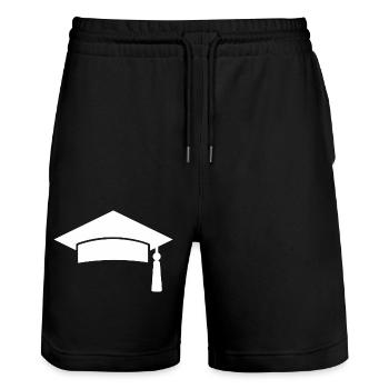 Diploma School Graduation Abi Graduation - Stanley/Stella Trainer Unisex Organic Jogging Shorts - black - Front - Nik (191cm) & Marisol (170cm)