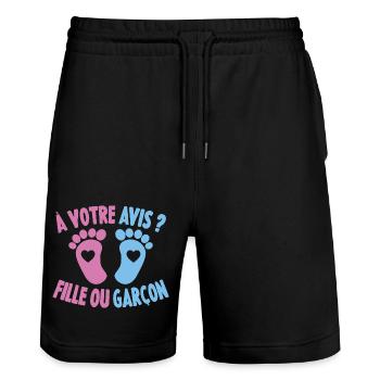 À Votre Avis Fille Ou Garçon Grossesse Cadeau - Short de jogging bio TRAINER Stanley/Stella unisexe - noir - Devant - Nik (191cm) & Marisol (170cm)