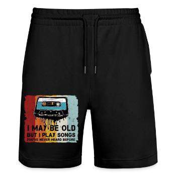 Retro Cassette Cool Saying - Stanley/Stella Trainer Unisex Organic Jogging Shorts - black - Front - Nik (191cm) & Marisol (170cm)