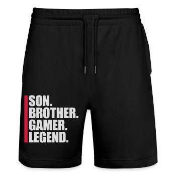 son brother gamer legend - Stanley/Stella Unisex Bio Joggingshorts Trainer  - Schwarz - Vorne - Nik (191cm) & Marisol (170cm)