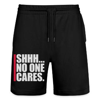 shhh no one cares - Stanley/Stella Trainer Unisex Organic Jogging Shorts - black - Front - Nik (191cm) & Marisol (170cm)
