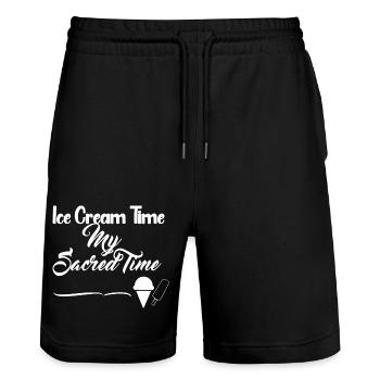 Ice Cream Time - White Design - Stanley/Stella Trainer Unisex Organic Jogging Shorts - black - Front - Nik (191cm) & Marisol (170cm)