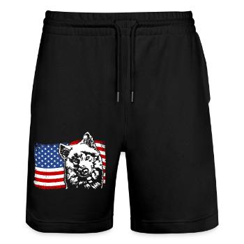 Samoyed America Flag Dog Dogs Wilsigns - Stanley/Stella Trainer Unisex Organic Jogging Shorts - black - Front - Nik (191cm) & Marisol (170cm)