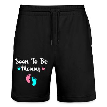 Bald Mama werden - Stanley/Stella Unisex Bio Joggingshorts Trainer  - Schwarz - Vorne - Nik (191cm) & Marisol (170cm)