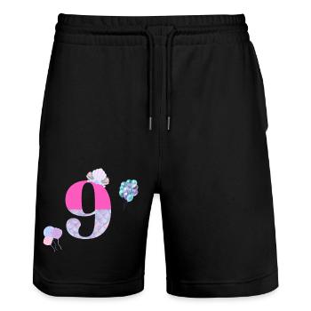 9th birthday mermaid - Stanley/Stella Trainer Unisex Organic Jogging Shorts - black - Front - Nik (191cm) & Marisol (170cm)