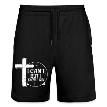 Funny Jesus Christ Meme I Can't But I Know A Guy - Stanley/Stella Unisex Bio Joggingshorts Trainer  - Schwarz - Vorne - Nik (191cm) & Marisol (170cm)