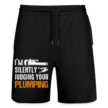 I'm Silently Judging Your Plumping Plumber Pipefit - Stanley/Stella Unisex Bio Joggingshorts Trainer  - Schwarz - Vorne - Nik (191cm) & Marisol (170cm)