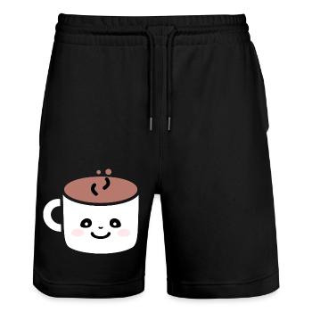 Humour petit chocolat chaud - Short de jogging bio TRAINER Stanley/Stella unisexe - noir - Devant - Nik (191cm) & Marisol (170cm)
