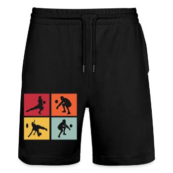 Volleyball Sport Volleyballer Vintage - Stanley/Stella Unisex Bio Joggingshorts Trainer  - Schwarz - Vorne - Nik (191cm) & Marisol (170cm)