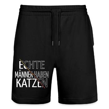 säugetier spruch lustiger spruch miezekatze - Stanley/Stella Unisex Bio Joggingshorts Trainer  - Schwarz - Vorne - Nik (191cm) & Marisol (170cm)