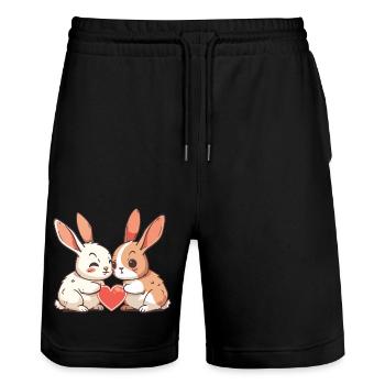 Bunny Couple Love Easter In Love - Stanley/Stella Trainer Unisex Organic Jogging Shorts - black - Front - Nik (191cm) & Marisol (170cm)