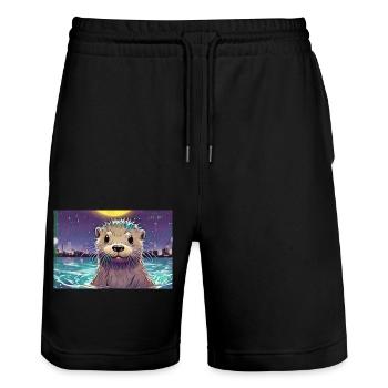 Otti Skyline - Stanley/Stella Unisex Bio Joggingshorts Trainer  - Schwarz - Vorne - Nik (191cm) & Marisol (170cm)