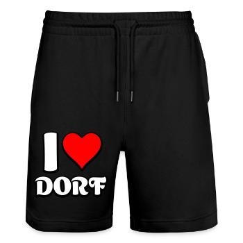 I Love Dorf Spruch Geschenk - Stanley/Stella Unisex Bio Joggingshorts Trainer  - Schwarz - Vorne - Nik (191cm) & Marisol (170cm)
