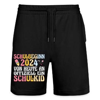 1. Klasse Schulkind Schulanfang Einschulung - Stanley/Stella Unisex Bio Joggingshorts Trainer  - Schwarz - Vorne - Nik (191cm) & Marisol (170cm)