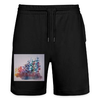 Wald - Stanley/Stella Unisex Bio Joggingshorts Trainer  - Schwarz - Vorne - Nik (191cm) & Marisol (170cm)