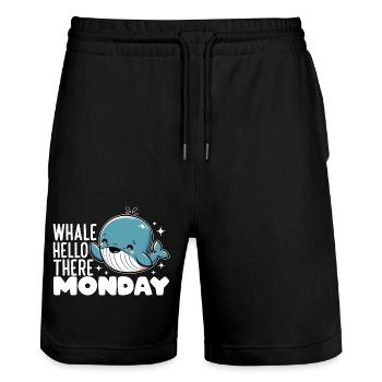 WAL HALLO MONTAG - Stanley/Stella Unisex Bio Joggingshorts Trainer  - Schwarz - Vorne - Nik (191cm) & Marisol (170cm)