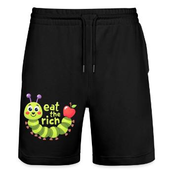 Eat The Rich Hungry Cute Caterpillar Worm - Stanley/Stella Trainer Unisex Organic Jogging Shorts - black - Front - Nik (191cm) & Marisol (170cm)