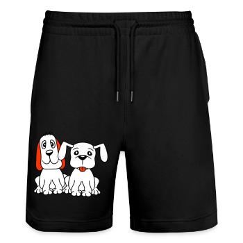 2 chiens équipe assis deux amis équipage heureux - Short de jogging bio TRAINER Stanley/Stella unisexe - noir - Devant - Nik (191cm) & Marisol (170cm)