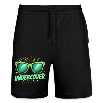 Funny Sunglasses and Undercover Speech Costume - Stanley/Stella Trainer Unisex Organic Jogging Shorts - black - Front - Nik (191cm) & Marisol (170cm)