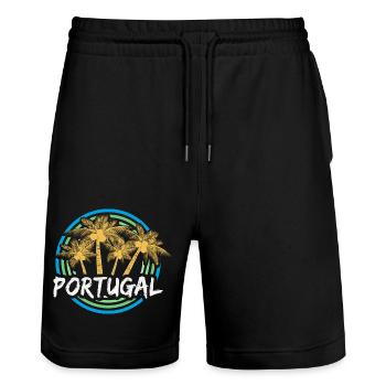 Portugal - Stanley/Stella Trainer Unisex Organic Jogging Shorts - black - Front - Nik (191cm) & Marisol (170cm)