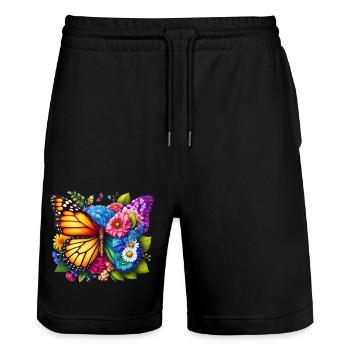 Bunter Schmetterling, von der Natur inspirierte Sommerstimmungen - Stanley/Stella Unisex Bio Joggingshorts Trainer  - Schwarz - Vorne - Nik (191cm) & Marisol (170cm)