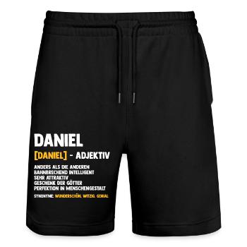 Daniel - Stanley/Stella Unisex Bio Joggingshorts Trainer  - Schwarz - Vorne - Nik (191cm) & Marisol (170cm)