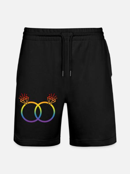 LGBT Wedding Rings Wedding Bachelor Party Couple Rainbow Diamond - Stanley/Stella Trainer Unisex Organic Jogging Shorts - black