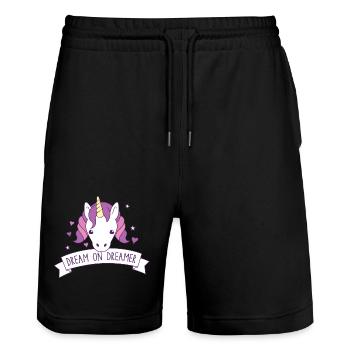 rêver sur rêveur! avec une licorne mignonne - Short de jogging bio TRAINER Stanley/Stella unisexe - noir - Devant - Nik (191cm) & Marisol (170cm)