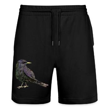 Eine Aquarellzeichnung eines Stares - Stanley/Stella Unisex Bio Joggingshorts Trainer  - Schwarz - Vorne - Nik (191cm) & Marisol (170cm)